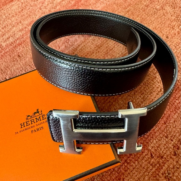 Hermes H Constance Reversible Black US 37-40 EU 105 Silver Leather Belt - Picture 1 of 10